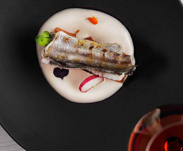 Almond soup with frightened sardine and pumpkin – BOJ Recipe by Aingeru